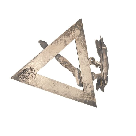 Vintage Silver Masonic Jewel Pin Brooch With Engraved Triangle and Torch  Emblem - Picture 5 of 10
